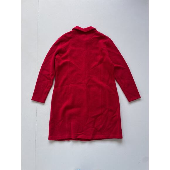 Y2K Red Wool Embroidered Knit Trench Coat  / Sz XL / Boho Long Sweater Felted - Picture 5 of 9